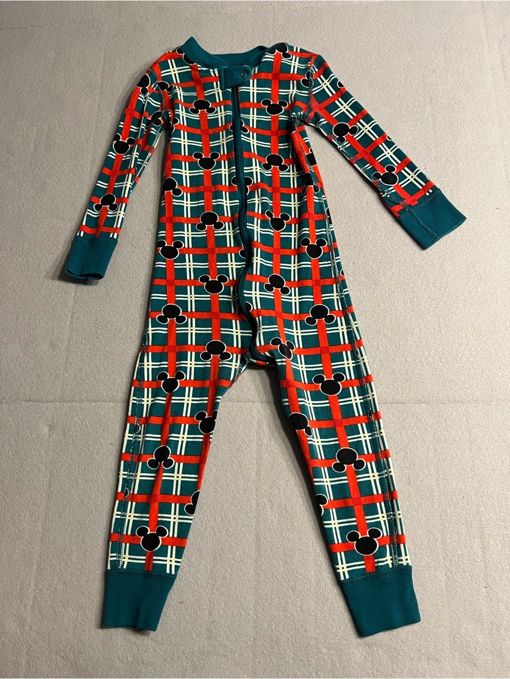 Hanna Andersson Disney Mickey Mouse Plaid Zip Sleeper Organic Cotton Size 3T